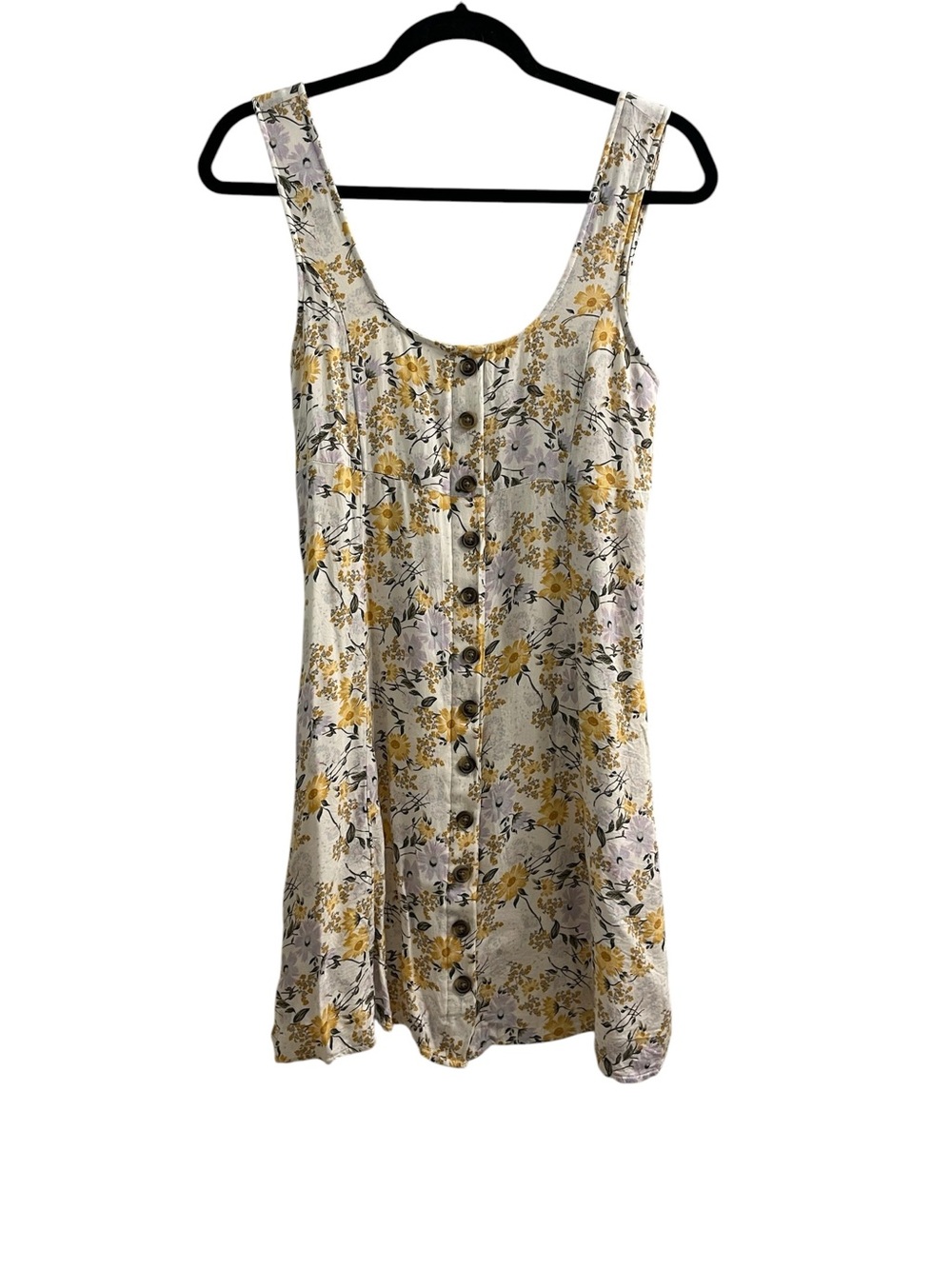 American Eagle Sleeveless mini Button-Front Floral Sundress in Yellow and Cream